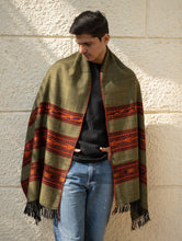 Load image into Gallery viewer, Light &amp; Warm Himachal Stole - Olive Bands