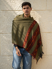 Light & Warm Himachal Stole - Olive Bands