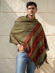 Light & Warm Himachal Stole - Olive Bands