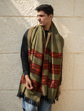 Load image into Gallery viewer, Light &amp; Warm Himachal Stole - Olive Bands