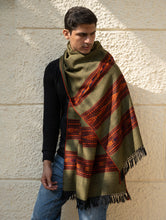 Load image into Gallery viewer, Light &amp; Warm Himachal Stole - Olive Bands
