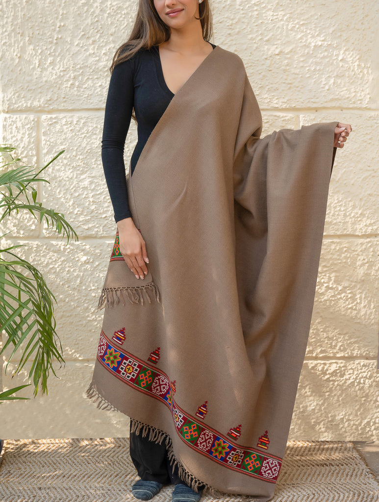 Light & Warm Merino Wool Kinnauri Shawl - Mocha Trail