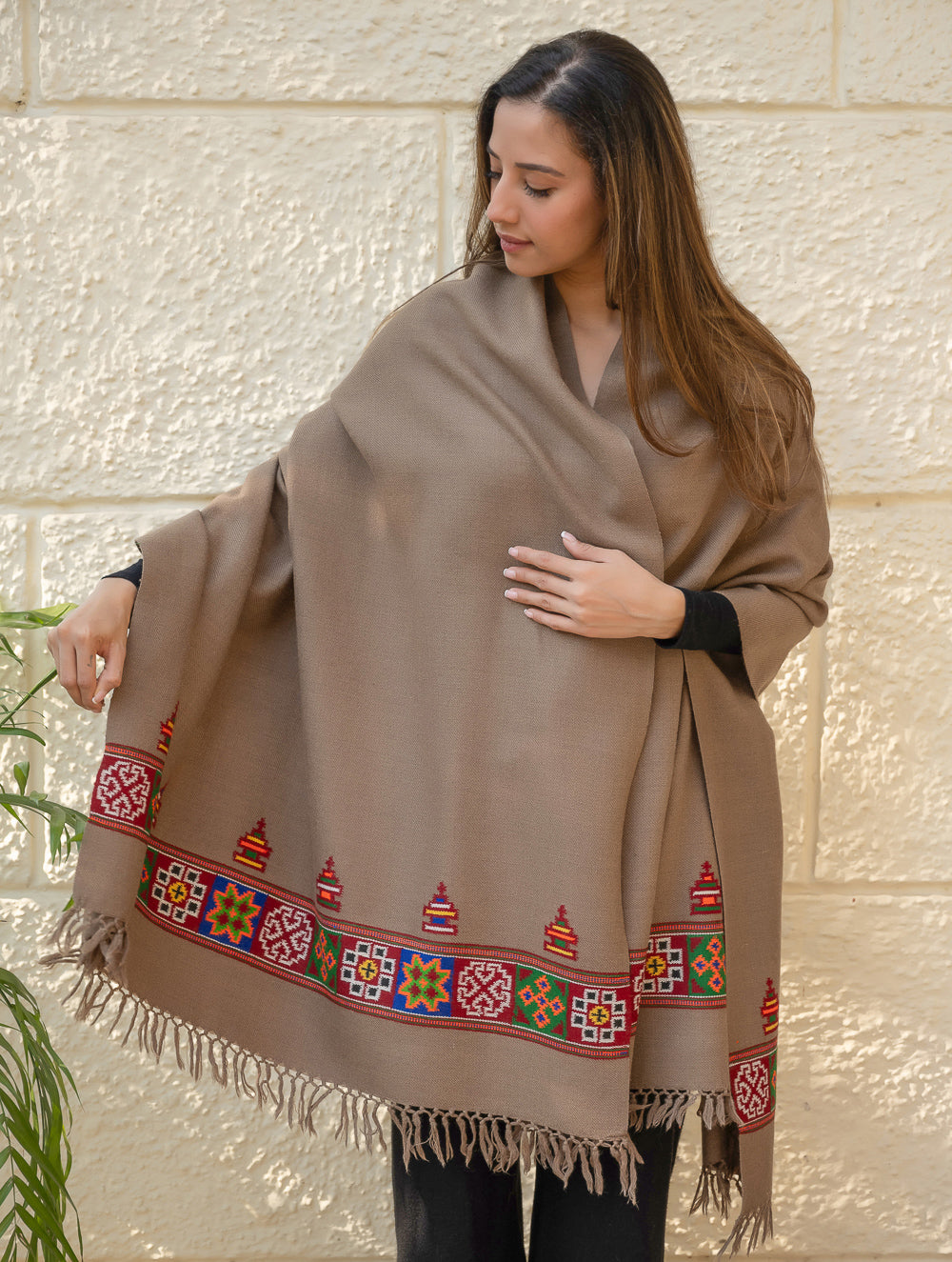 Load image into Gallery viewer, Light &amp; Warm Merino Wool Kinnauri Shawl - Mocha Trail