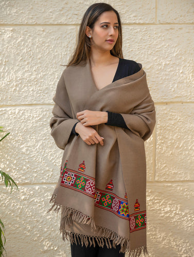 Light & Warm Merino Wool Kinnauri Shawl - Mocha Trail