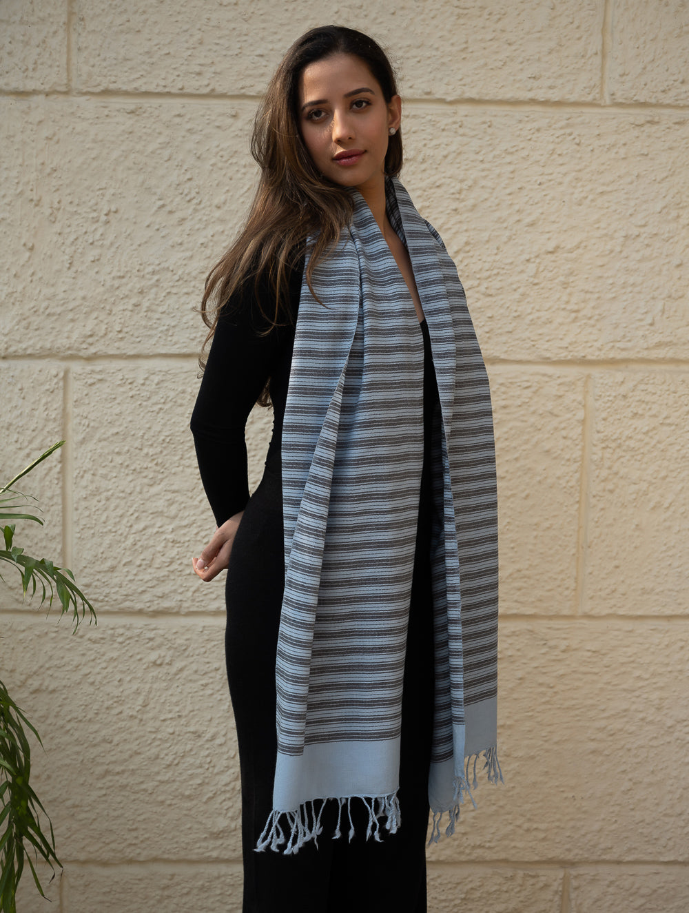 Light & Warm Merino Wool Kinnauri Stole - Cacao Link