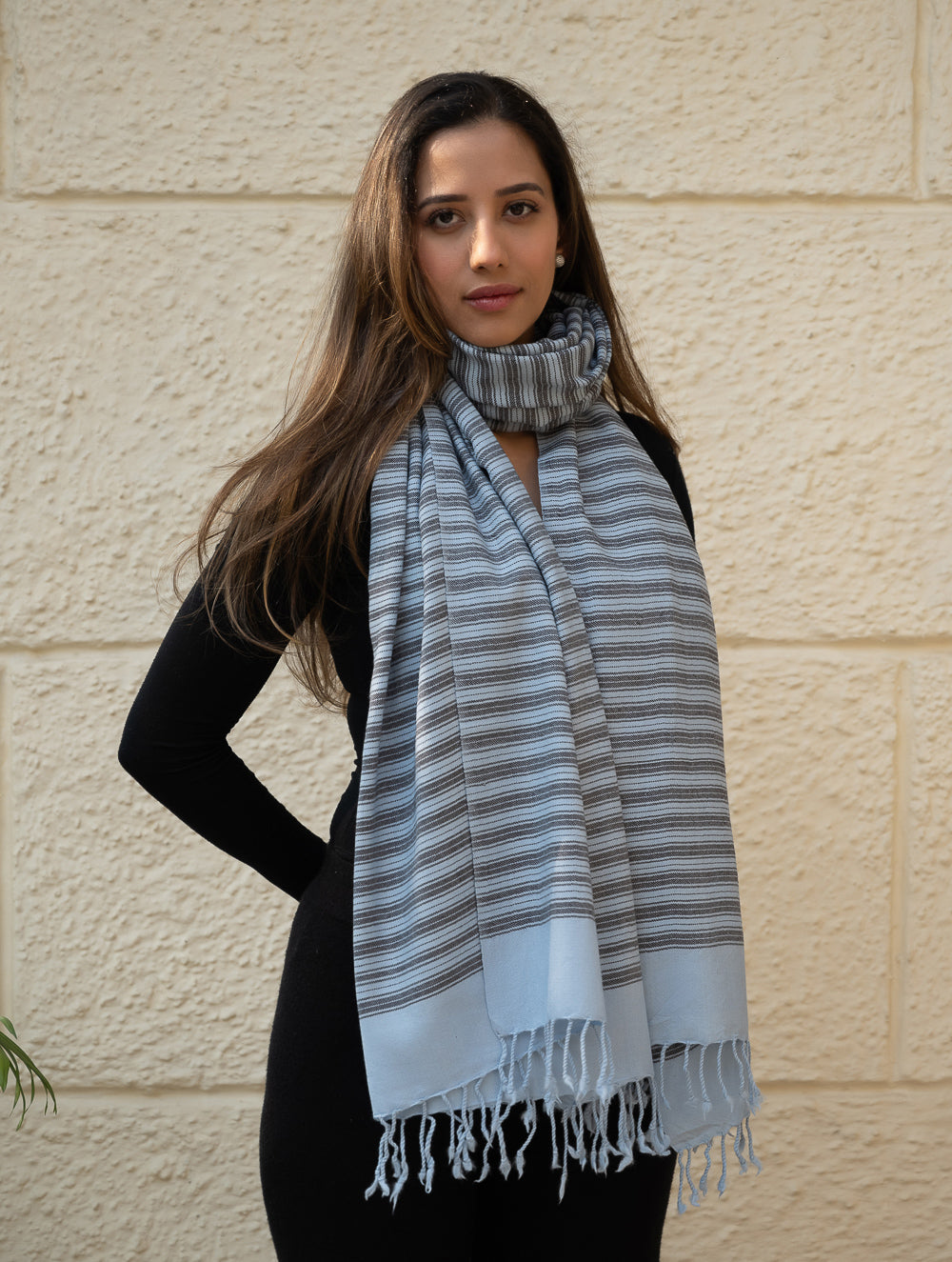 Light & Warm Merino Wool Kinnauri Stole - Cacao Link