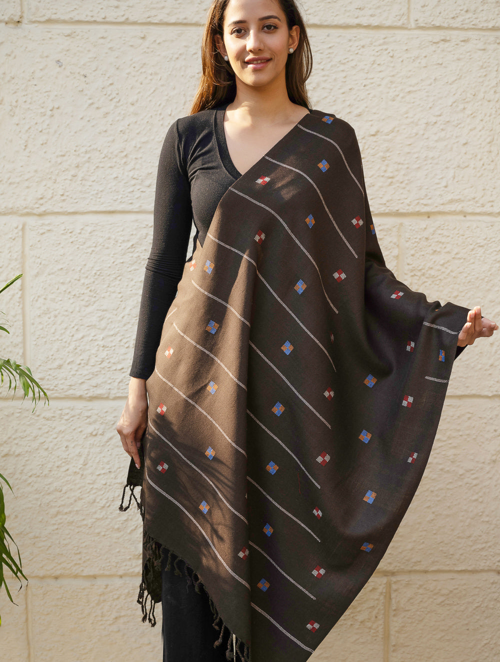 Load image into Gallery viewer, Light &amp; Warm Merino Wool Kinnauri Stole - Coffee Meadow