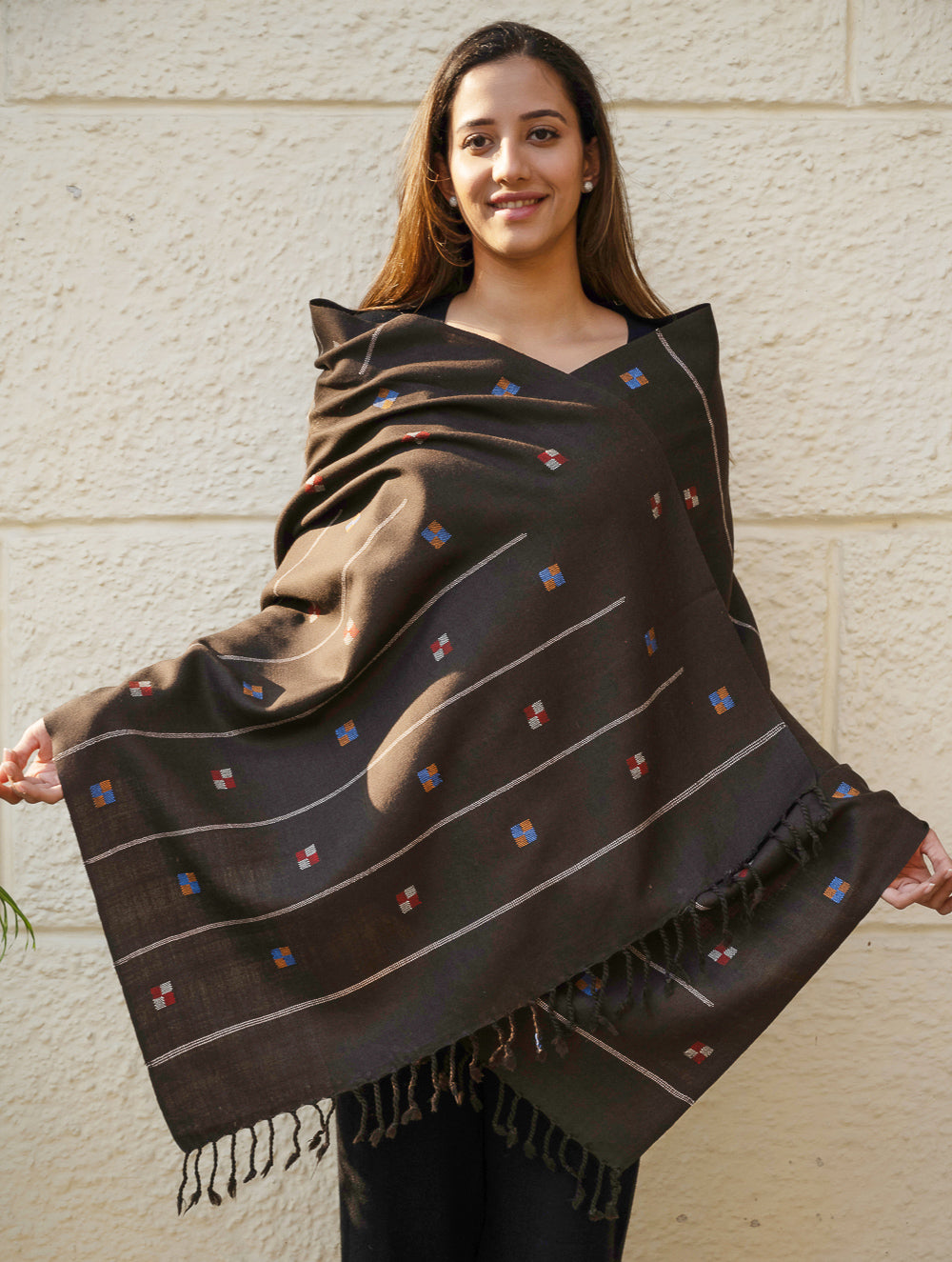 Light & Warm Merino Wool Kinnauri Stole - Coffee Meadow
