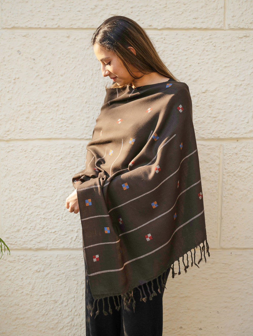 Load image into Gallery viewer, Light &amp; Warm Merino Wool Kinnauri Stole - Coffee Meadow