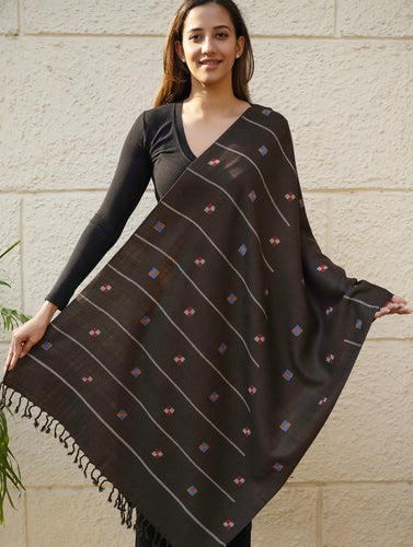 Light & Warm Merino Wool Kinnauri Stole - Coffee Meadow