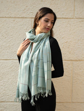 Load image into Gallery viewer, Light &amp; Warm Merino Wool Kinnauri Stole - Cool Mist Link