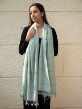 Load image into Gallery viewer, Light &amp; Warm Merino Wool Kinnauri Stole - Cool Mist Link