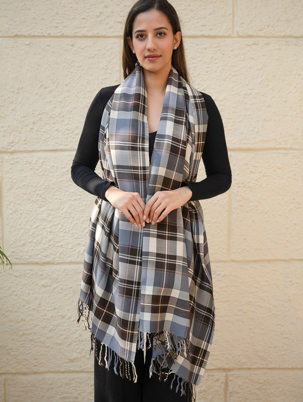 Load image into Gallery viewer, Light &amp; Warm Merino Wool Kinnauri Stole - Frozen Grid