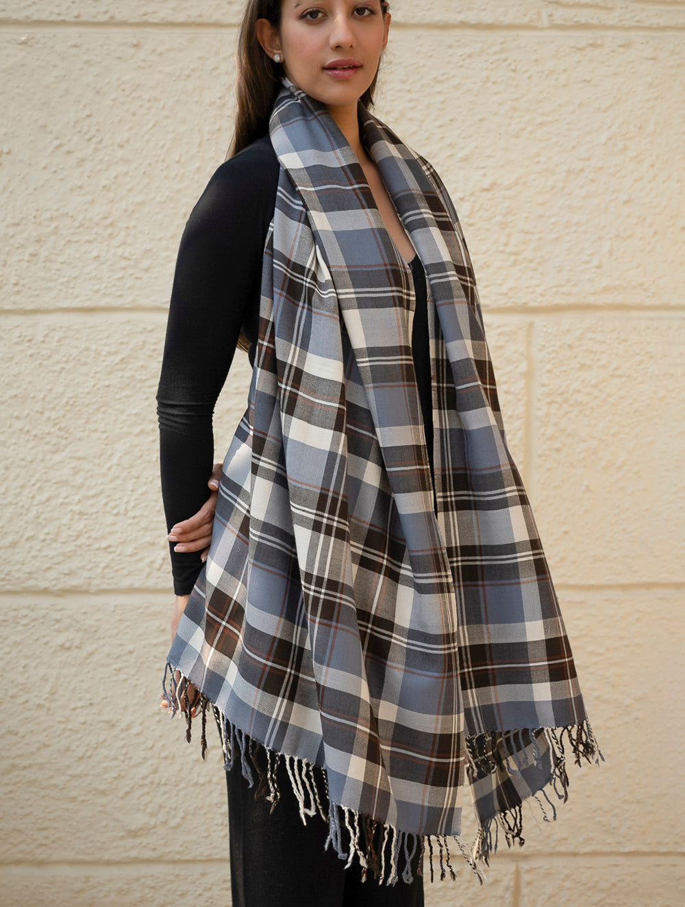 Light & Warm Merino Wool Kinnauri Stole - Frozen Grid