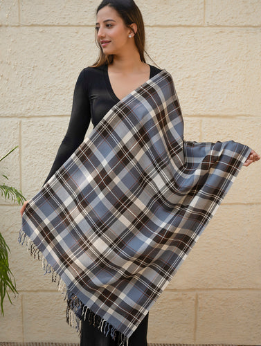 Light & Warm Merino Wool Kinnauri Stole - Frozen Grid