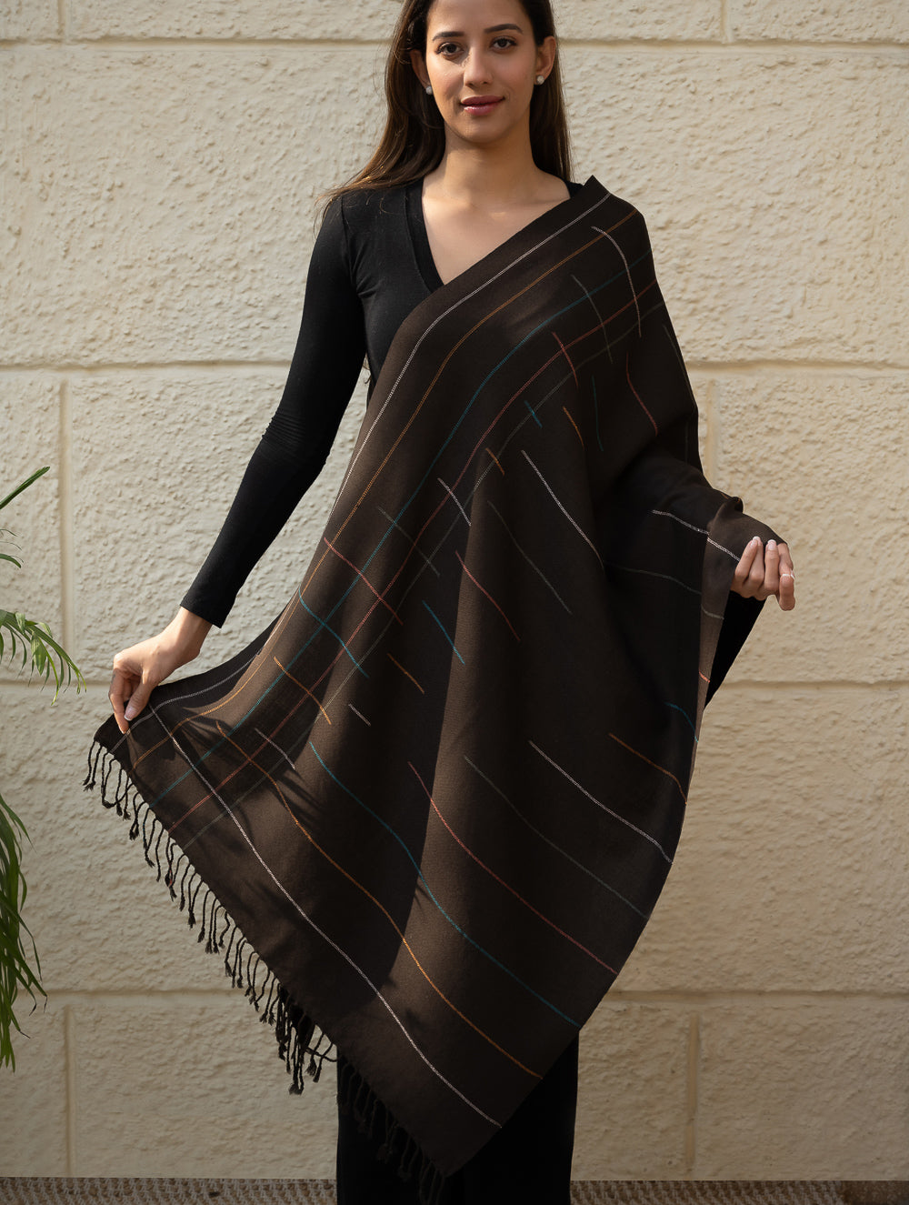 Light & Warm Merino Wool Kinnauri Stole - Ink & Ice
