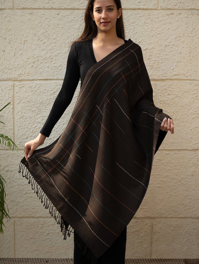 Light & Warm Merino Wool Kinnauri Stole - Ink & Ice