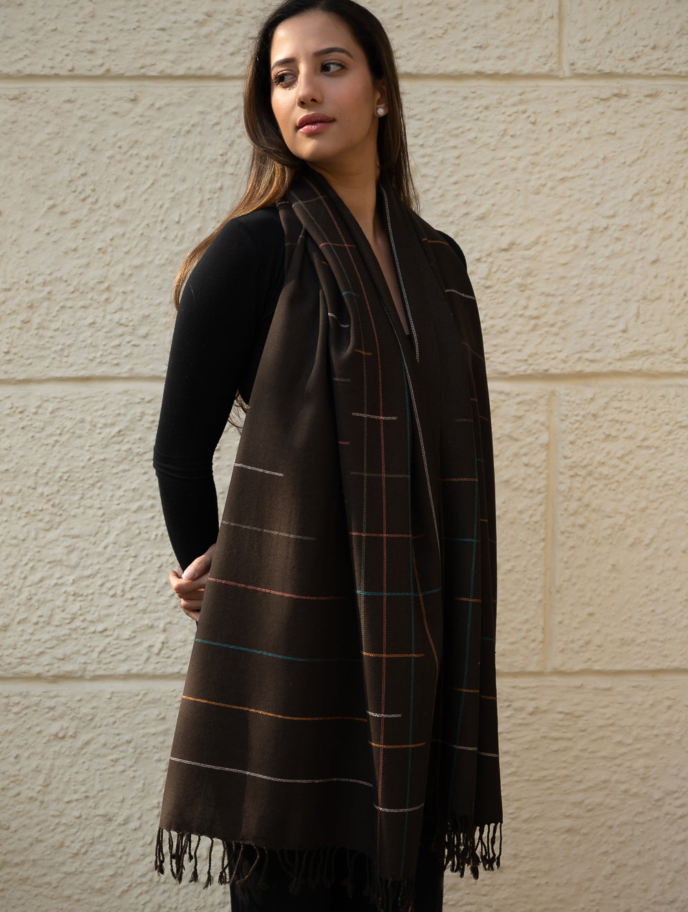 Load image into Gallery viewer, Light &amp; Warm Merino Wool Kinnauri Stole - Ink &amp; Ice