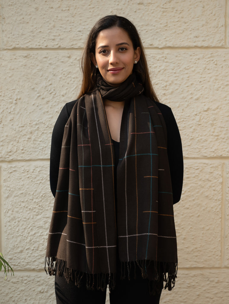 Light & Warm Merino Wool Kinnauri Stole - Ink & Ice