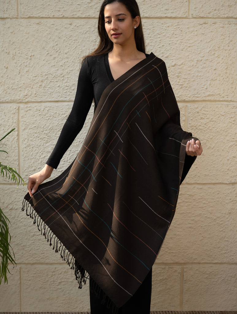 Light & Warm Merino Wool Kinnauri Stole - Ink & Ice