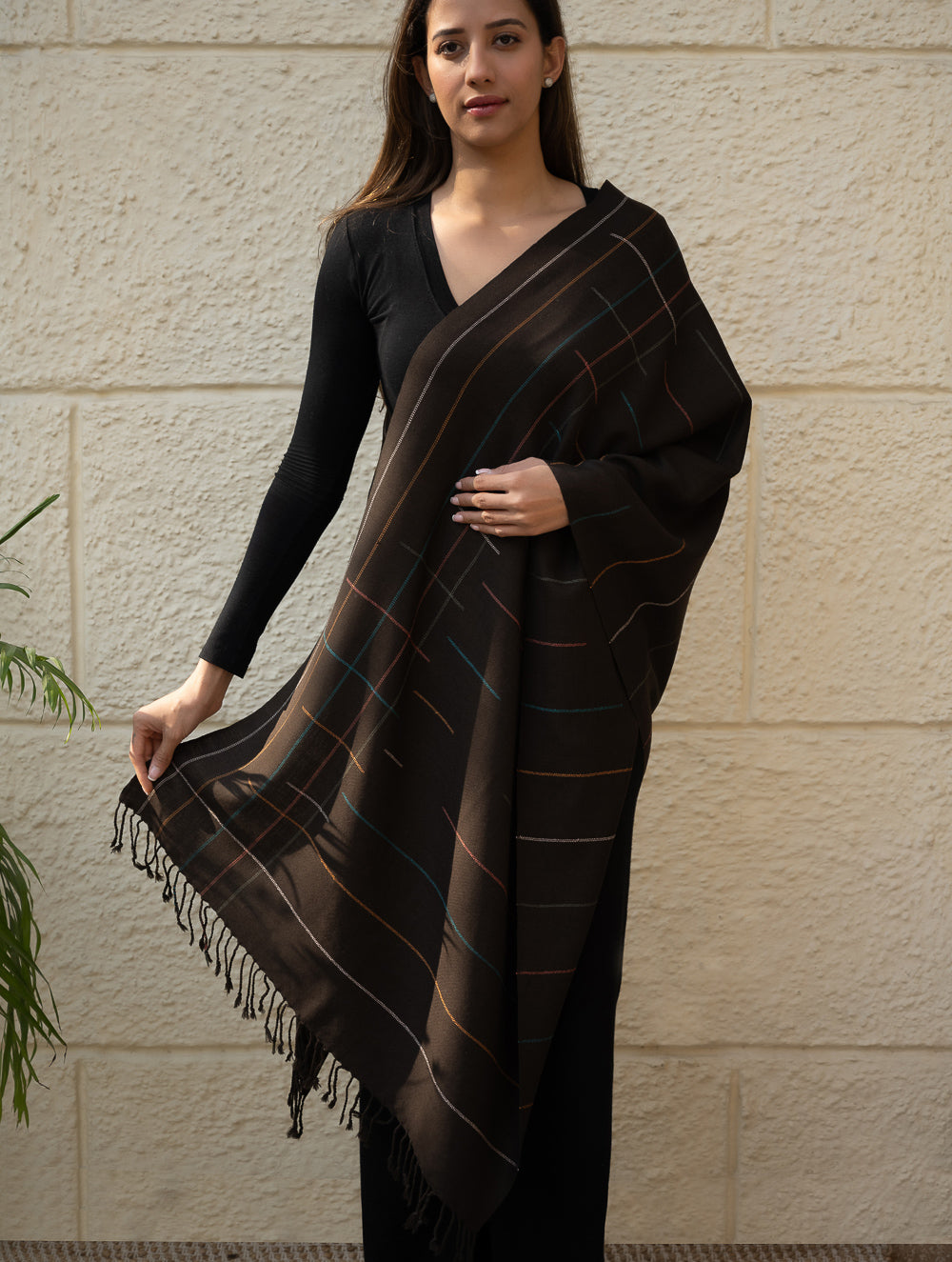 Load image into Gallery viewer, Light &amp; Warm Merino Wool Kinnauri Stole - Ink &amp; Ice