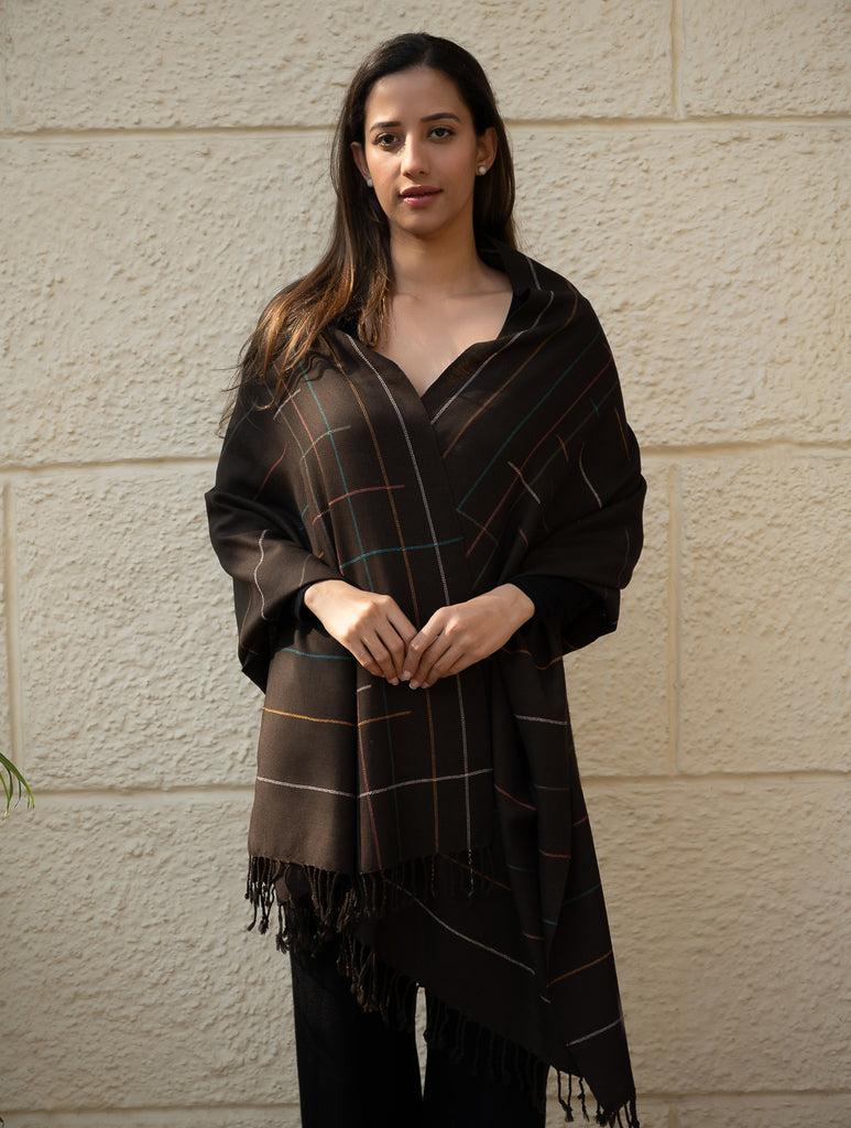 Light & Warm Merino Wool Kinnauri Stole - Ink & Ice