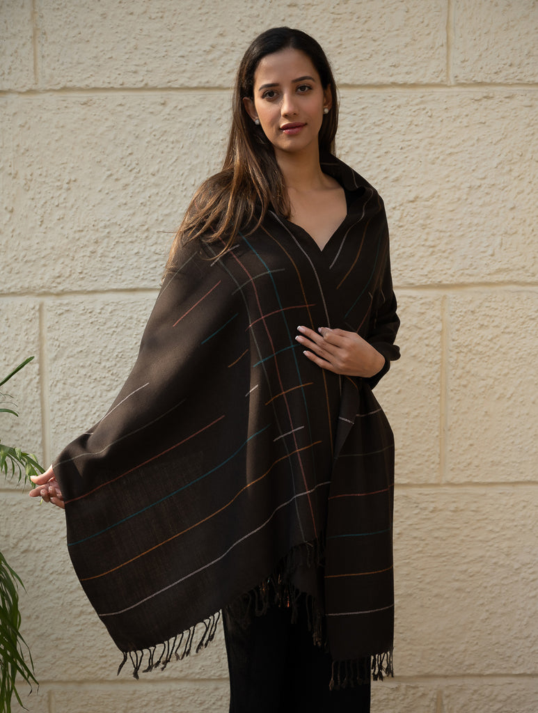 Light & Warm Merino Wool Kinnauri Stole - Ink & Ice