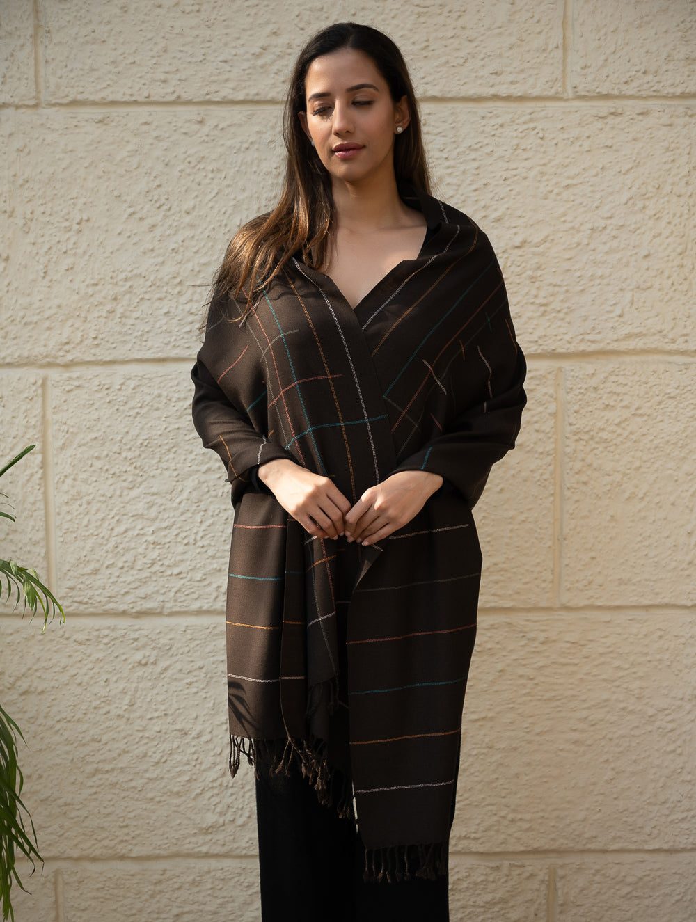 Light & Warm Merino Wool Kinnauri Stole - Ink & Ice