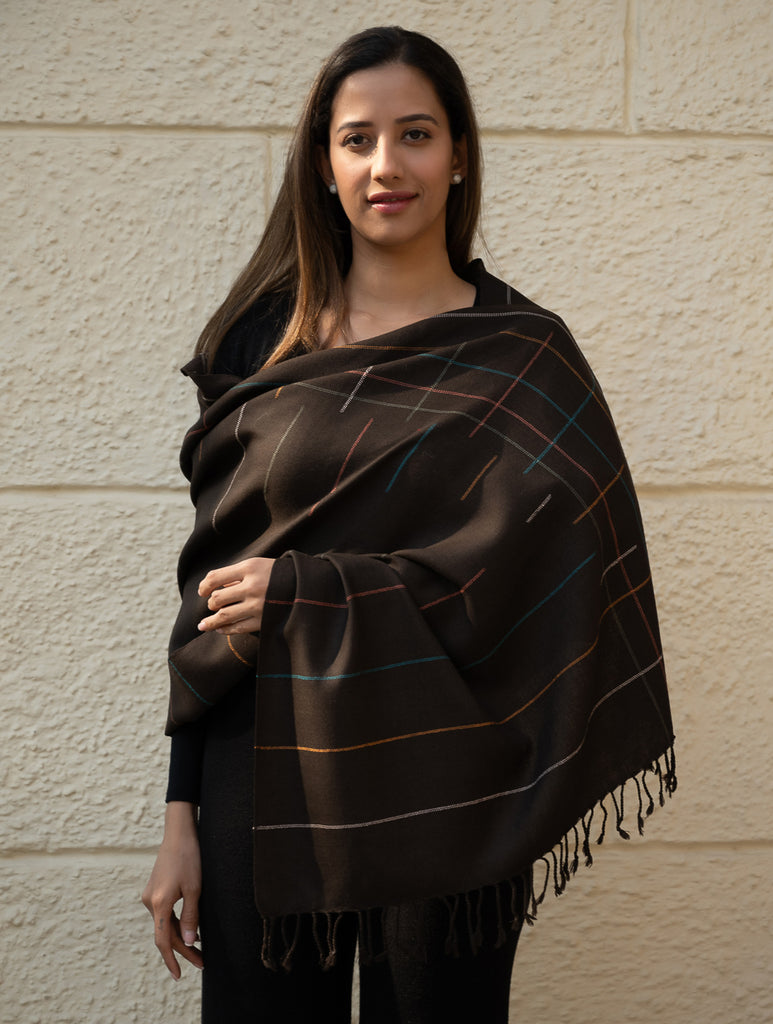 Light & Warm Merino Wool Kinnauri Stole - Ink & Ice