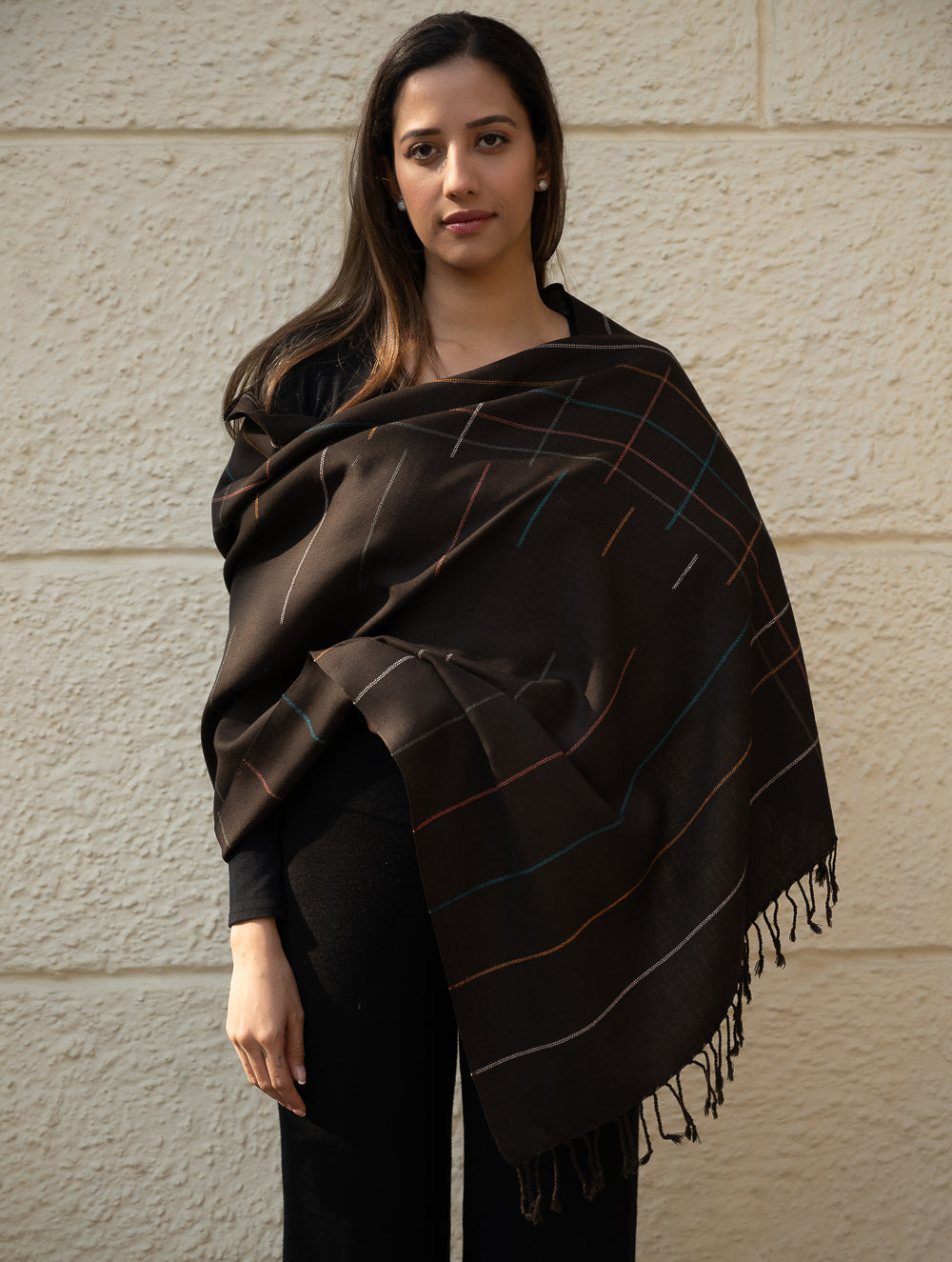 Light & Warm Merino Wool Kinnauri Stole - Ink & Ice