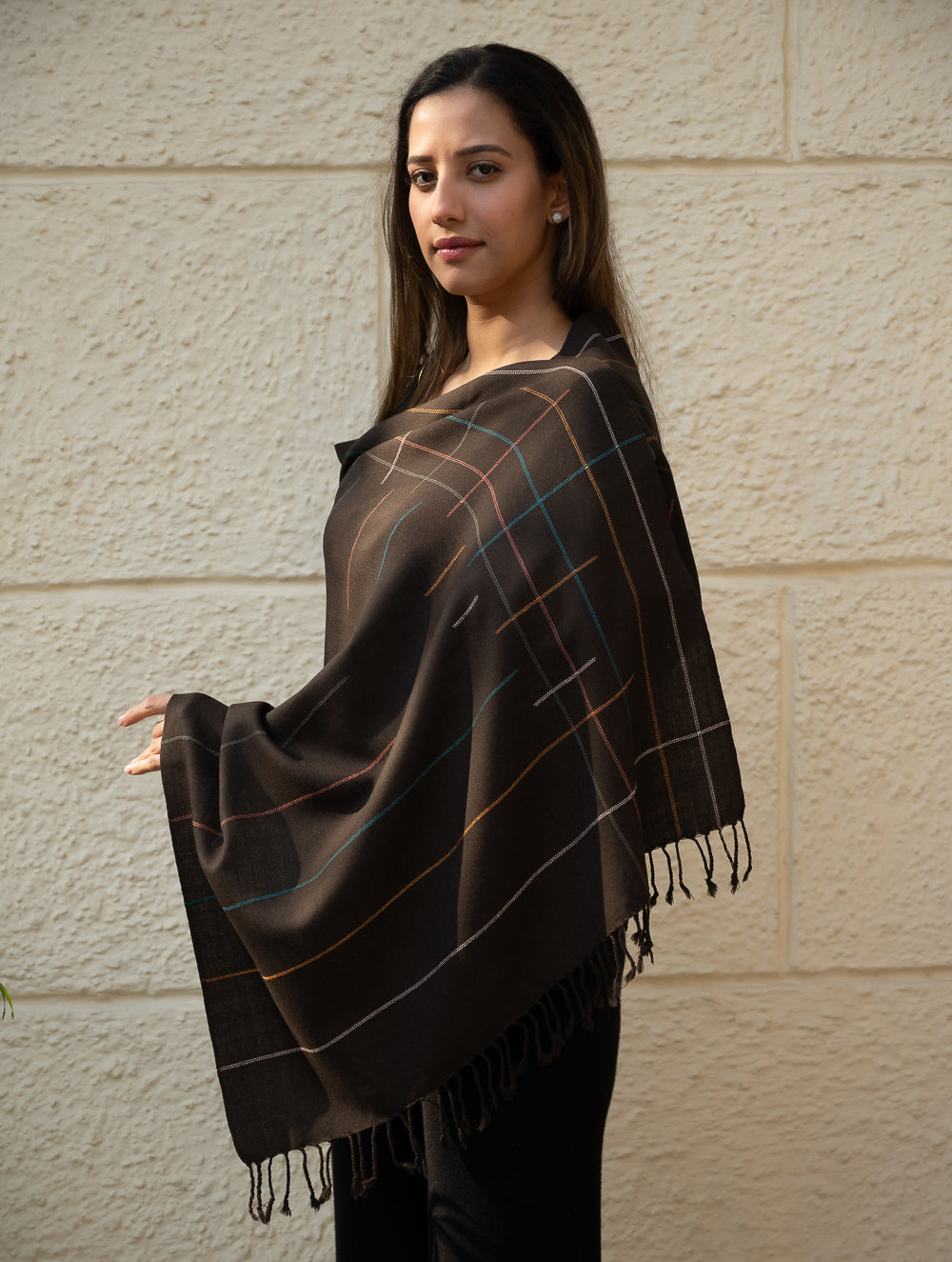 Load image into Gallery viewer, Light &amp; Warm Merino Wool Kinnauri Stole - Ink &amp; Ice