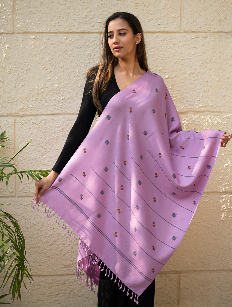 Light & Warm Merino Wool Kinnauri Stole - Meadow in Mauve