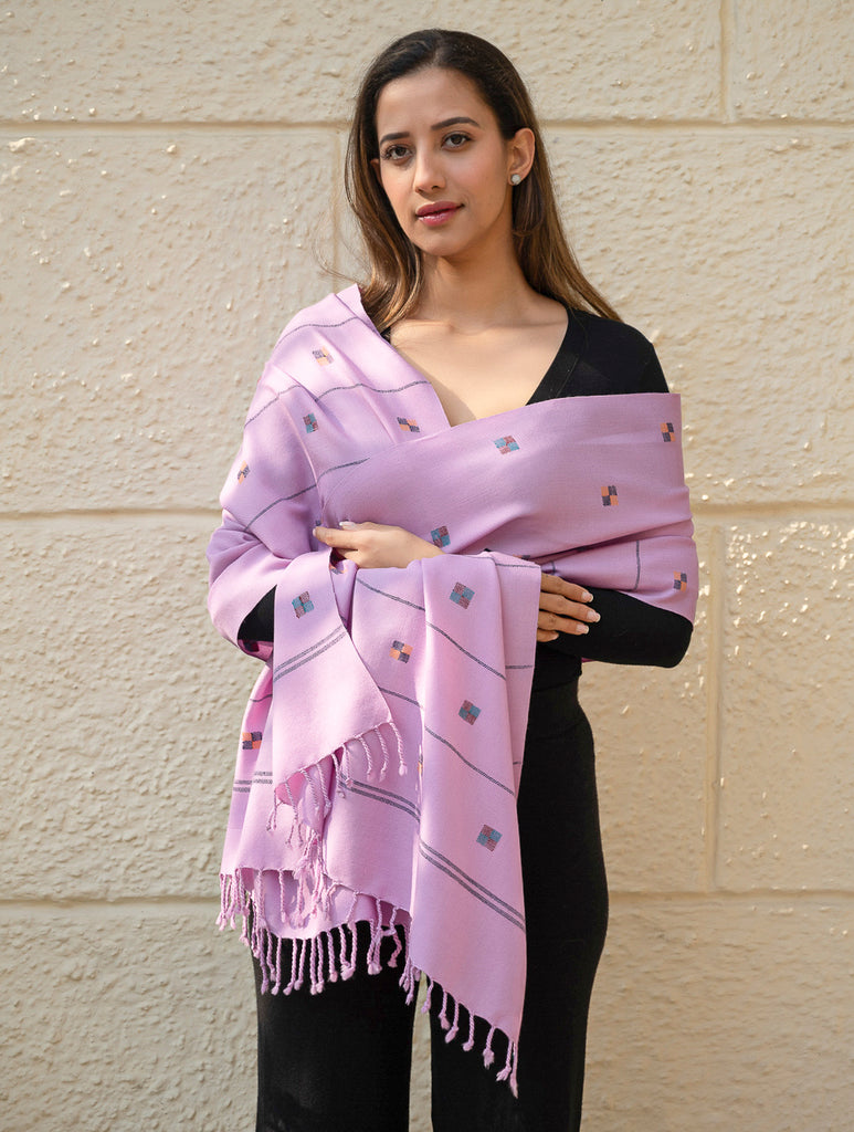 Light & Warm Merino Wool Kinnauri Stole - Meadow in Mauve