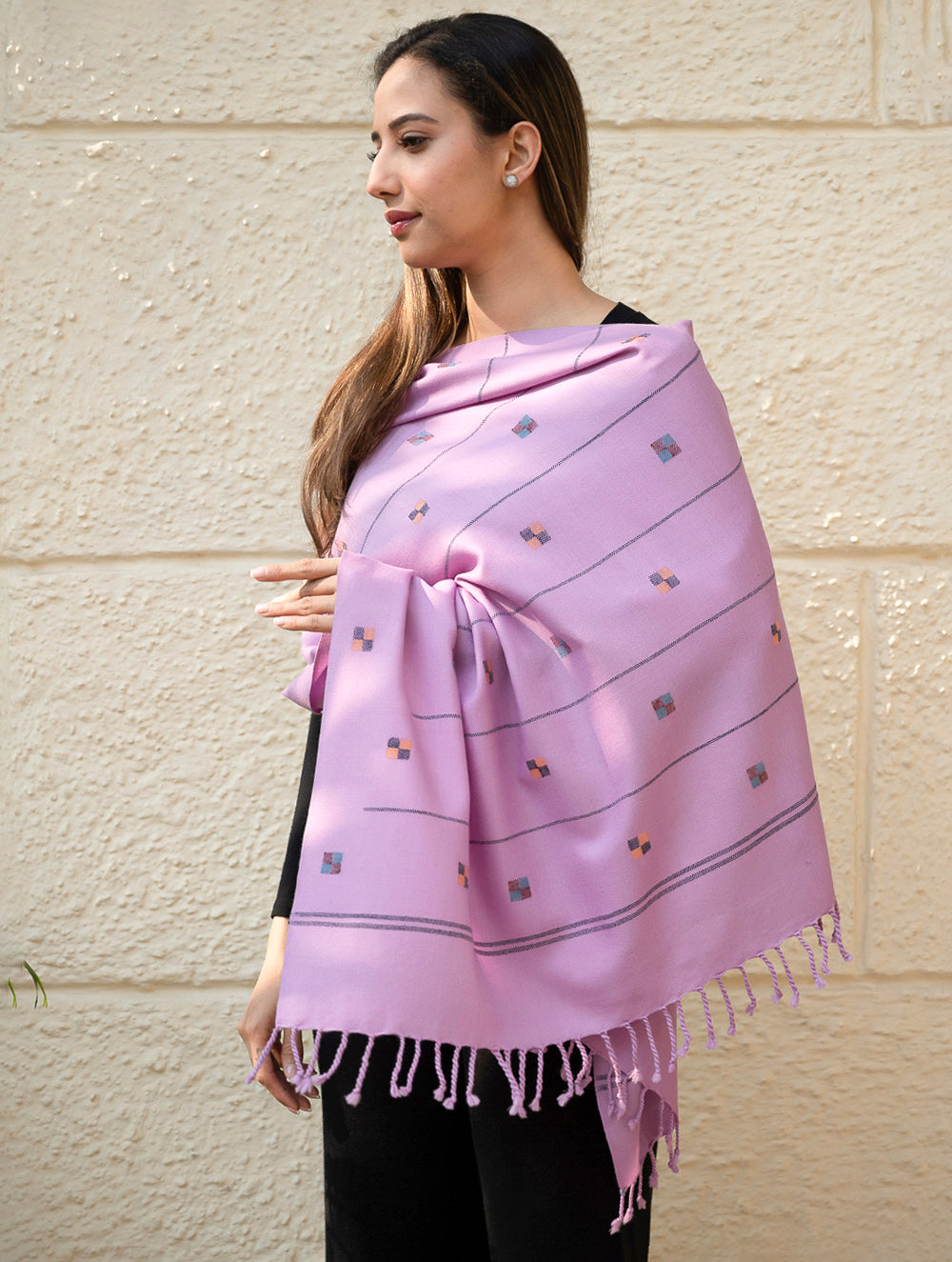 Load image into Gallery viewer, Light &amp; Warm Merino Wool Kinnauri Stole - Meadow in Mauve