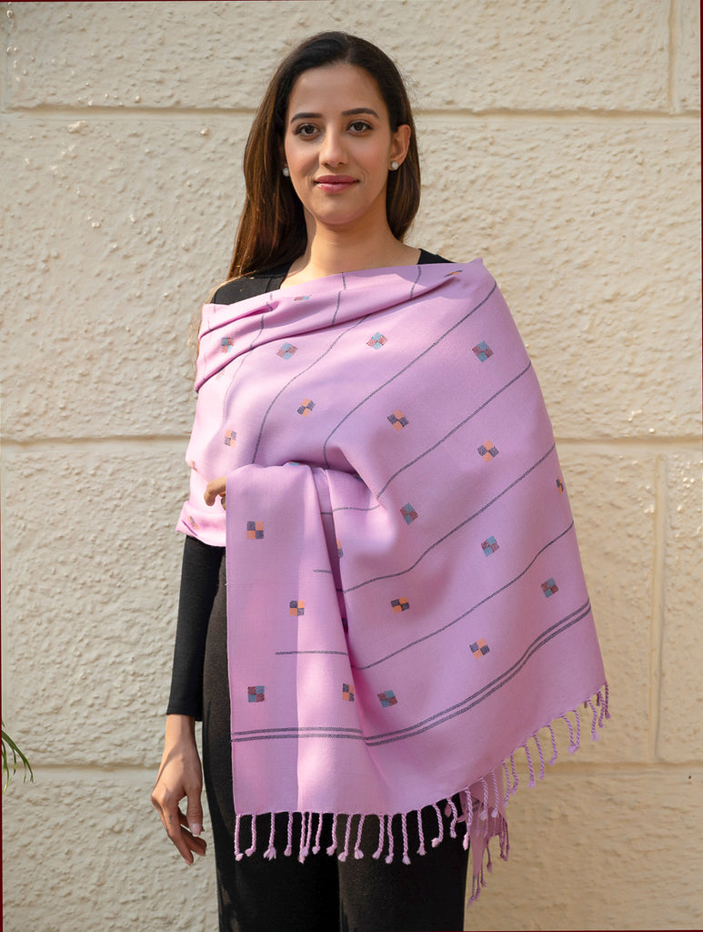 Light & Warm Merino Wool Kinnauri Stole - Meadow in Mauve