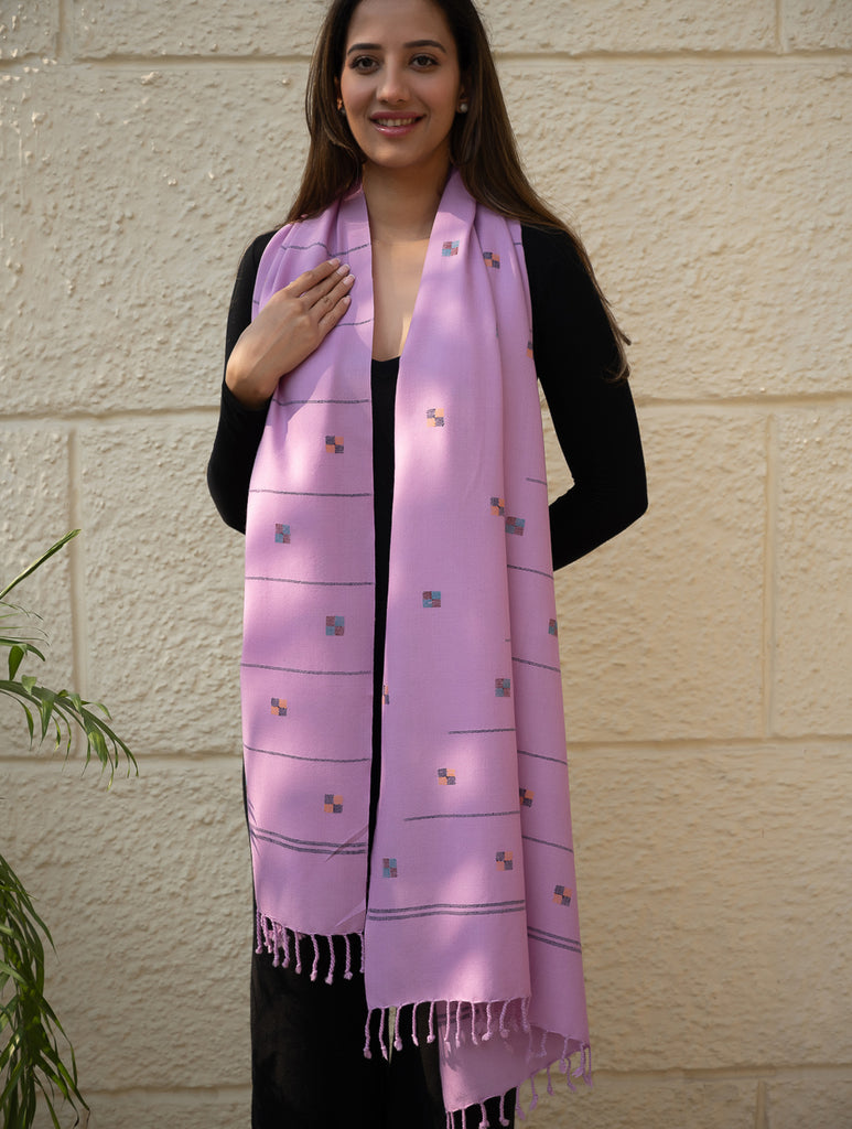 Light & Warm Merino Wool Kinnauri Stole - Meadow in Mauve