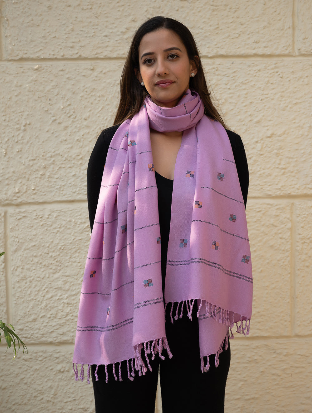 Light & Warm Merino Wool Kinnauri Stole - Meadow in Mauve