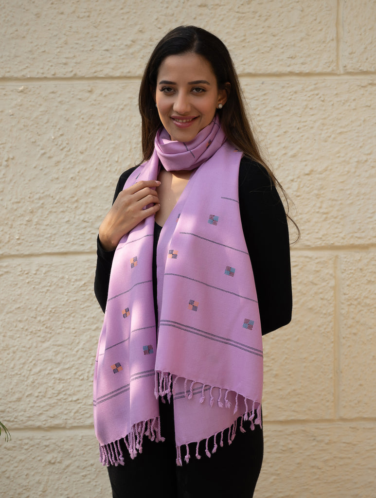 Light & Warm Merino Wool Kinnauri Stole - Meadow in Mauve
