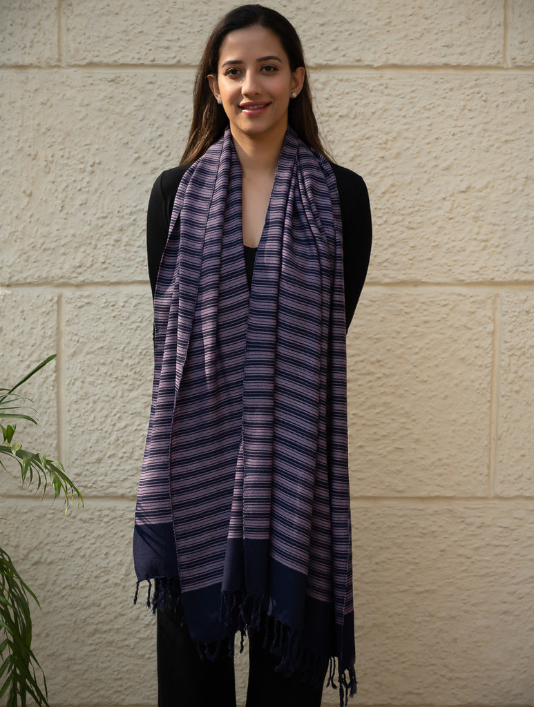 Light & Warm Merino Wool Kinnauri Stole - Midnight Duet