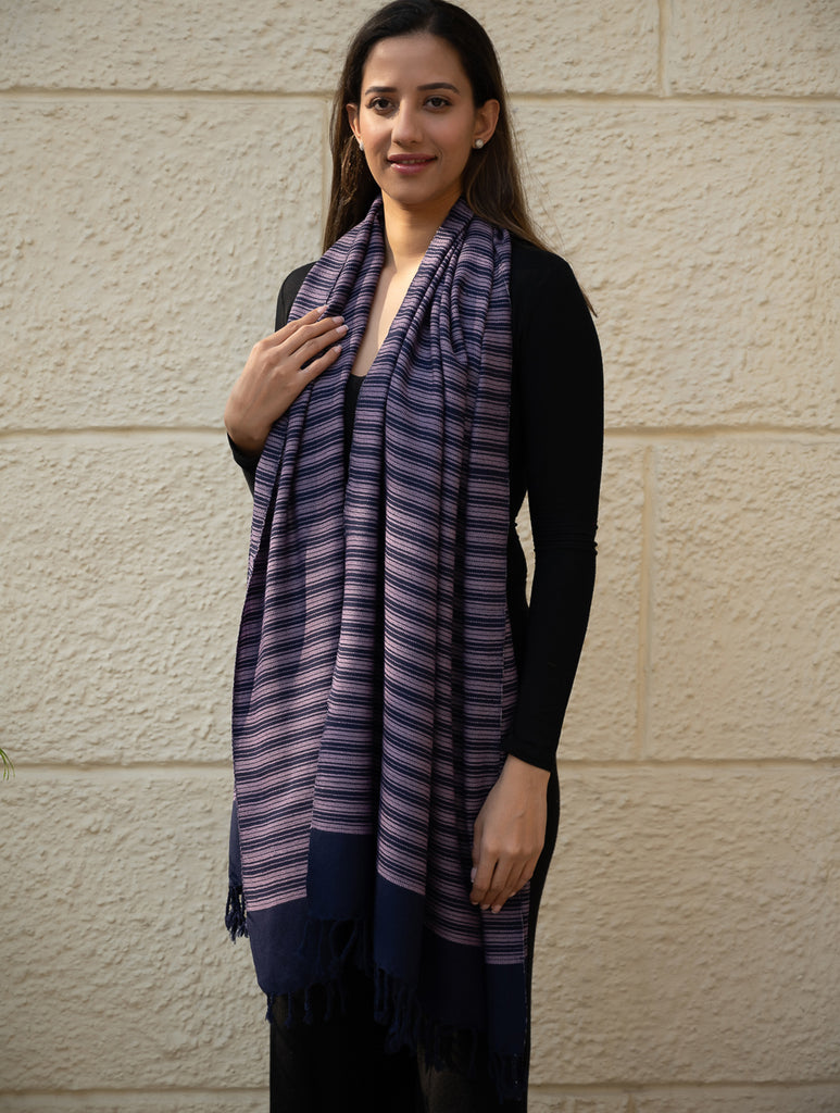 Light & Warm Merino Wool Kinnauri Stole - Midnight Duet