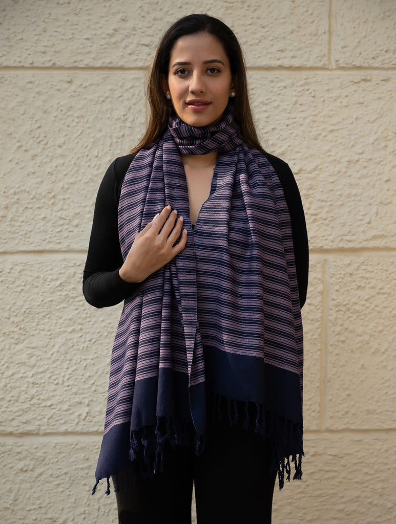 Light & Warm Merino Wool Kinnauri Stole - Midnight Duet