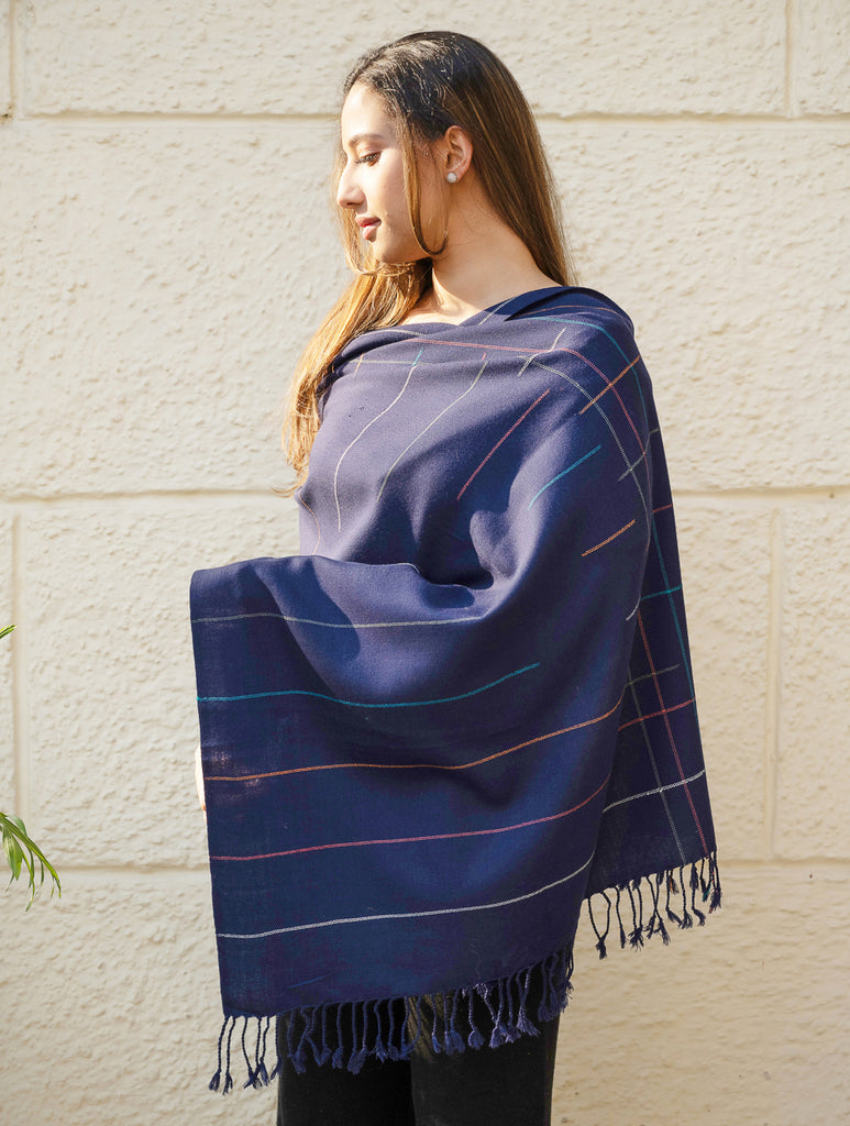 Light & Warm Merino Wool Kinnauri Stole - Midnight Link