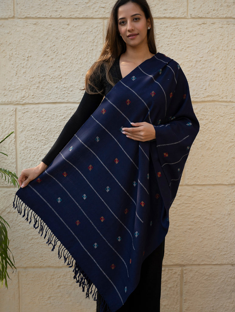 Light & Warm Merino Wool Kinnauri Stole - Midnight Meadow 