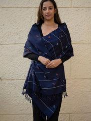 Light & Warm Merino Wool Kinnauri Stole - Midnight Meadow 