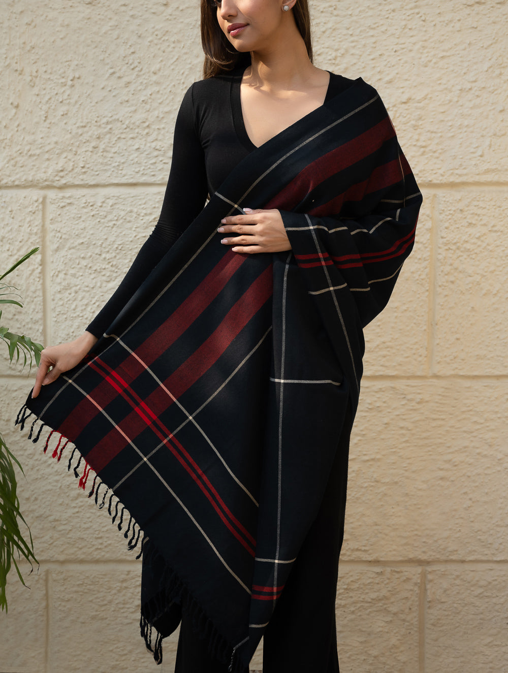 Light & Warm Merino Wool Kinnauri Stole - Molten Night