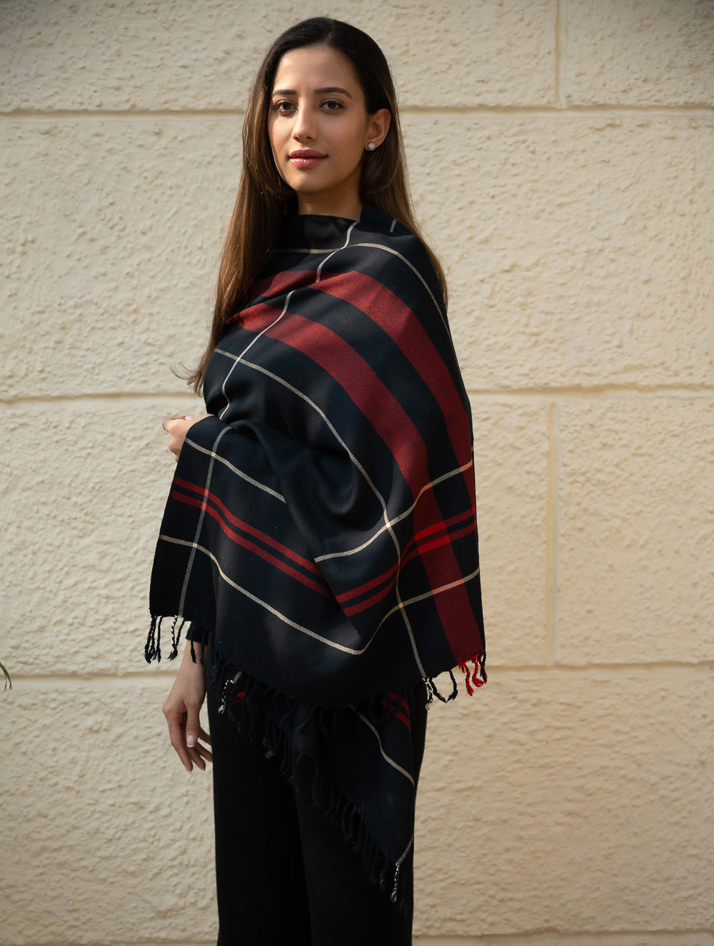 Light & Warm Merino Wool Kinnauri Stole - Molten Night
