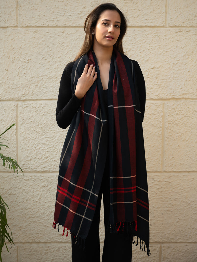 Light & Warm Merino Wool Kinnauri Stole - Molten Night