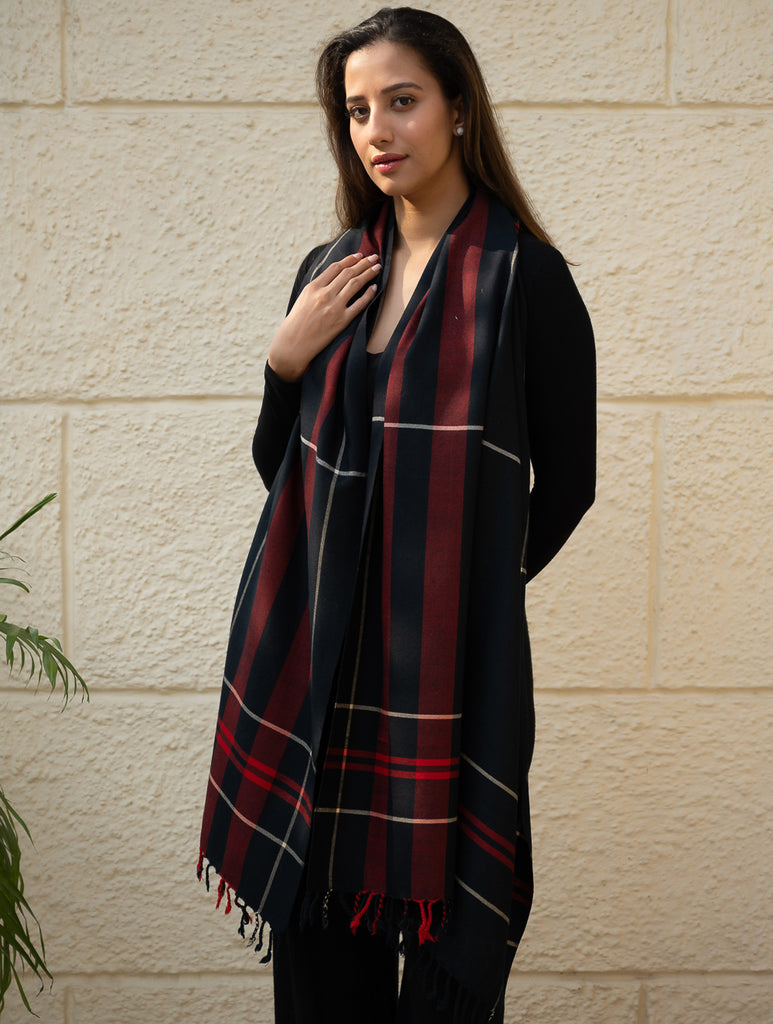 Light & Warm Merino Wool Kinnauri Stole - Molten Night