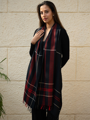 Light & Warm Merino Wool Kinnauri Stole - Molten Night