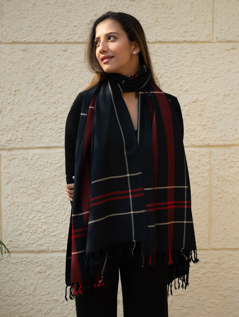 Light & Warm Merino Wool Kinnauri Stole - Molten Night